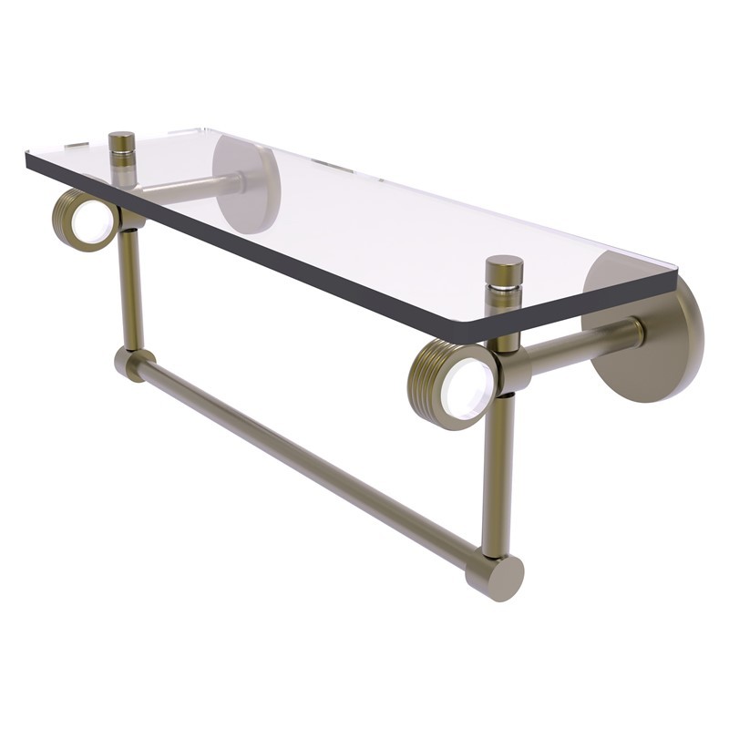 ALLIED BRASS CV-1TBG-16 CLEARVIEW 16 INCH GLASS SHELF WITH TOWEL BAR AND GROOVED ACCENTS