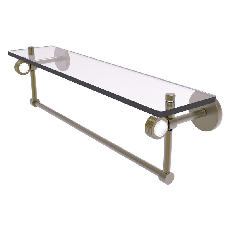 ALLIED BRASS CV-1TBG-22 CLEARVIEW 22 INCH GLASS SHELF WITH TOWEL BAR AND GROOVED ACCENTS