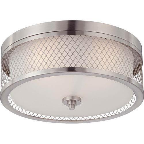 A TOUCH OF DESIGN GC1028N3 RYAN LARGE FLUSH MOUNT CEILING LIGHT FIXTURE WITH SATIN NICKEL FINISH FEATURING WIRE MESH SHADE
