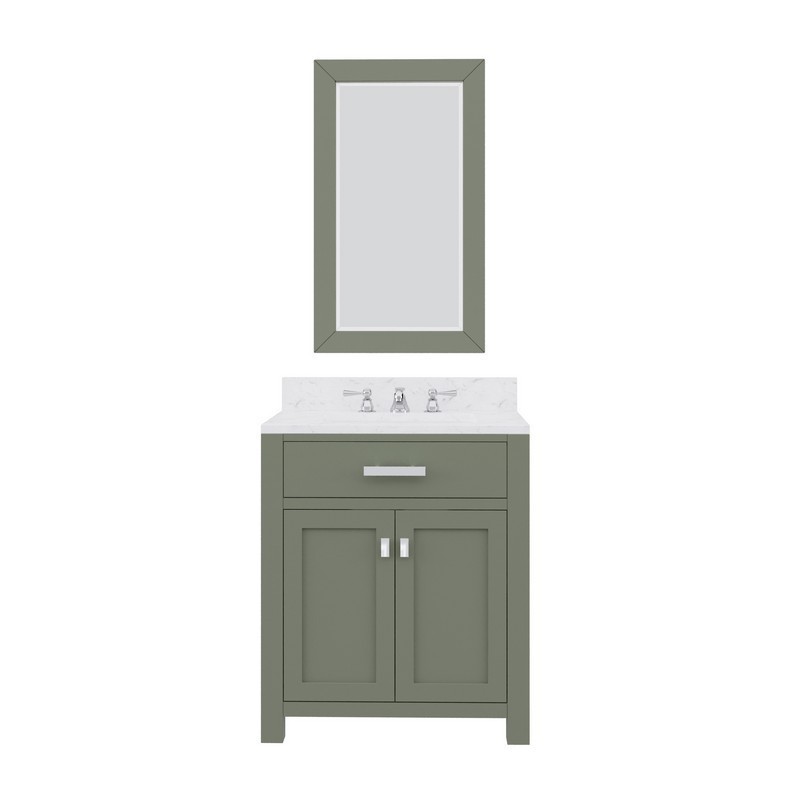 WATER-CREATION MS30CW01GN-R21000000 MADISON 30 INCH SINGLE SINK CARRARA WHITE MARBLE COUNTERTOP VANITY IN GLACIAL GREEN WITH MIRROR