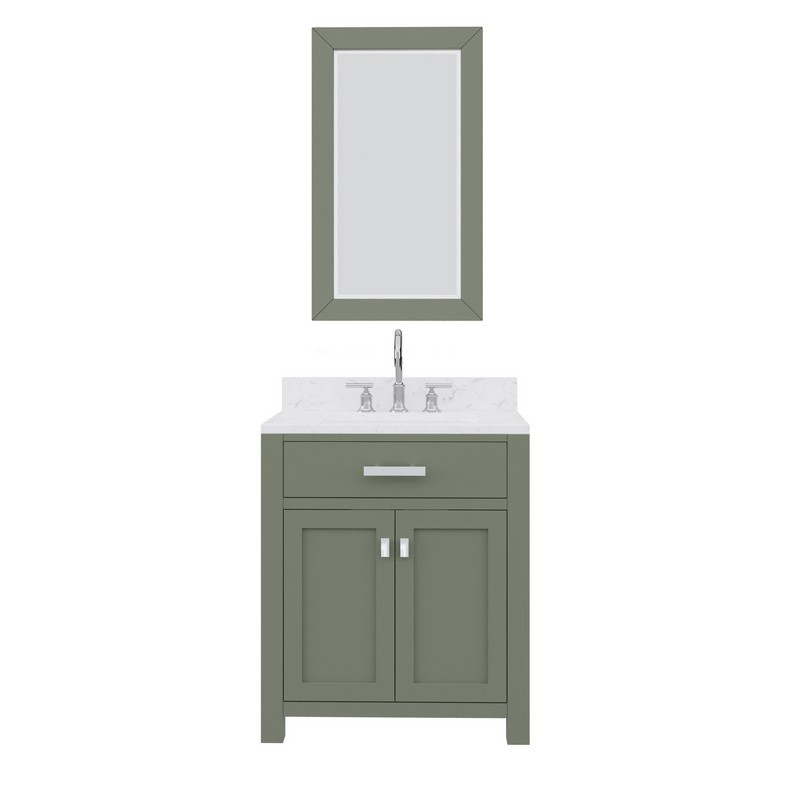 WATER-CREATION MS30CW01GN-R21BL1401 MADISON 30 INCH SINGLE SINK CARRARA WHITE MARBLE COUNTERTOP VANITY IN GLACIAL GREEN WITH GOOSENECK FAUCET AND MIRROR