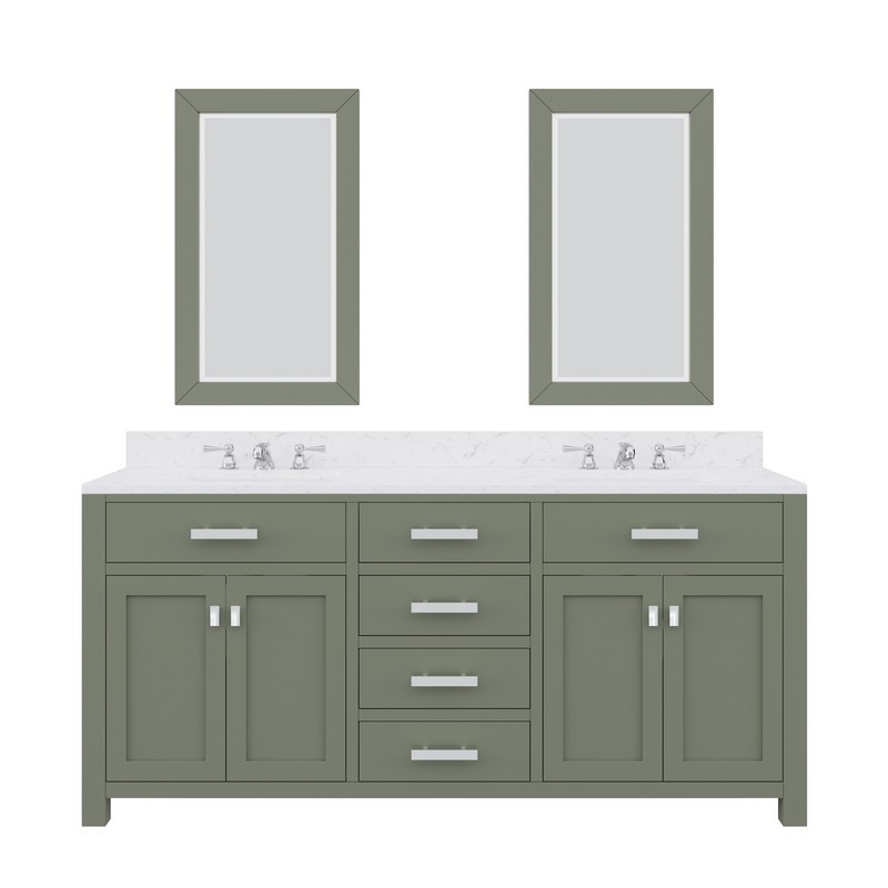 WATER-CREATION MS72CW01GN-R21TL0901 MADISON 72 INCH DOUBLE SINK CARRARA WHITE MARBLE COUNTERTOP VANITY IN GLACIAL GREEN WITH CLASSIC FAUCET AND MIRROR