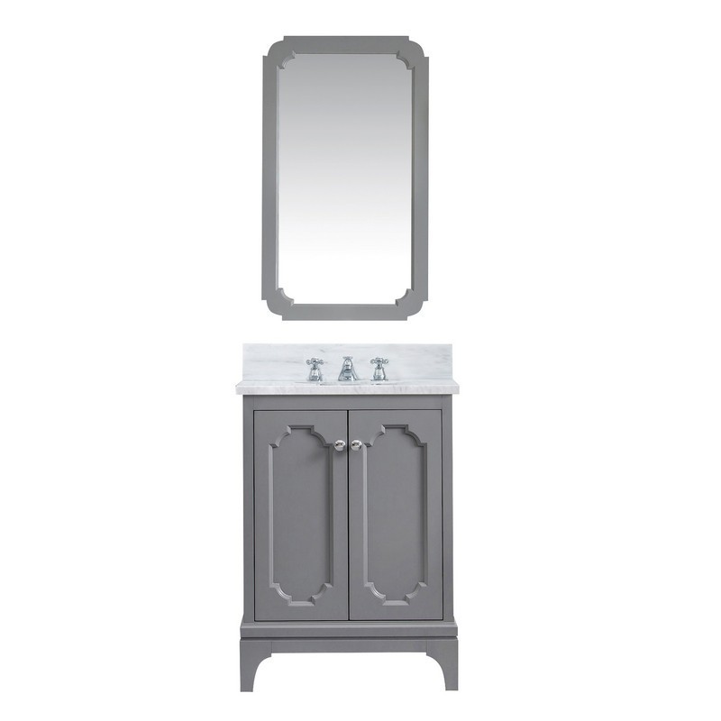 WATER-CREATION QU24CW01CG-Q21000000 QUEEN 24 INCH SINGLE SINK CARRARA WHITE MARBLE COUNTERTOP VANITY IN CASHMERE GREY WITH MIRROR