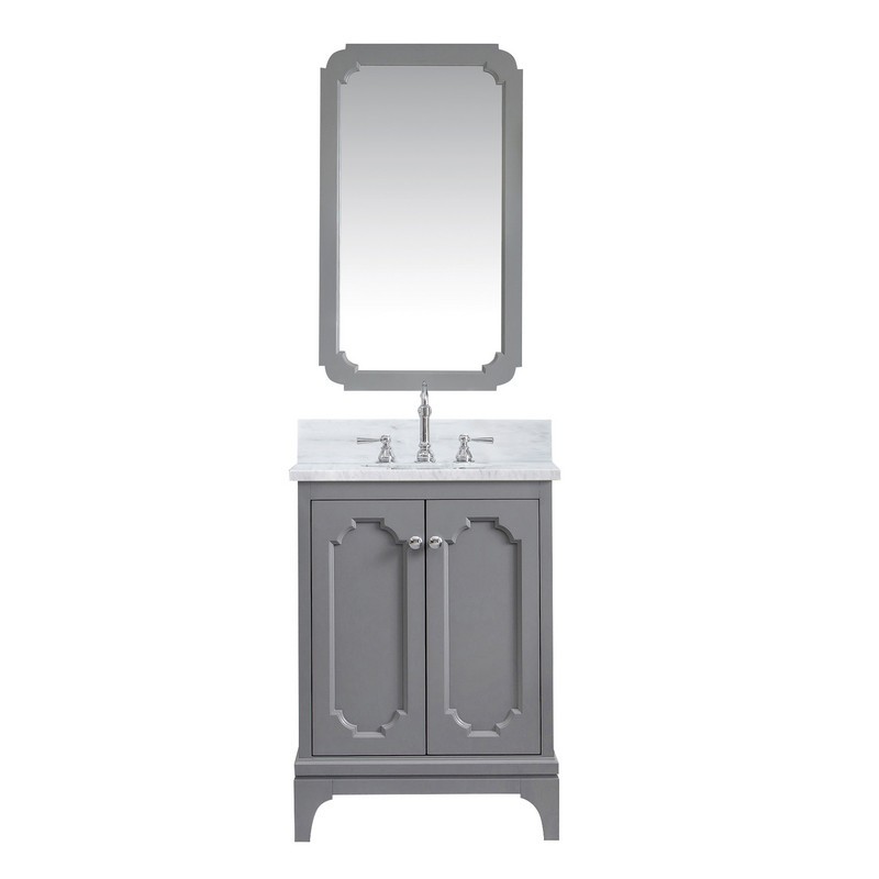 WATER-CREATION QU24CW01CG-Q21TL1201 QUEEN 24 INCH SINGLE SINK CARRARA WHITE MARBLE COUNTERTOP VANITY IN CASHMERE GREY WITH HOOK FAUCET AND MIRROR