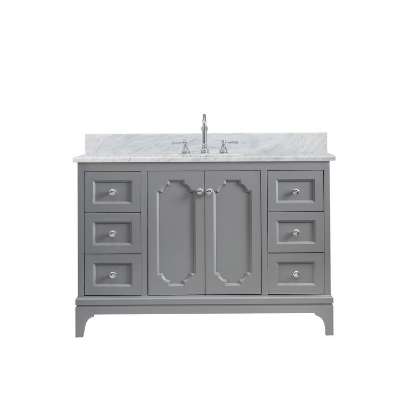 WATER-CREATION QU48CW01CG-000TL1201 QUEEN 48 INCH SINGLE SINK CARRARA WHITE MARBLE COUNTERTOP VANITY IN CASHMERE GREY WITH HOOK FAUCET