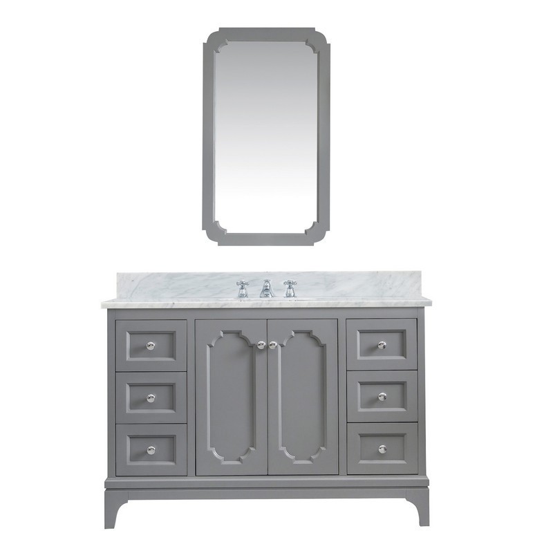 WATER-CREATION QU48CW01CG-Q21BX0901 QUEEN 48 INCH SINGLE SINK CARRARA WHITE MARBLE COUNTERTOP VANITY IN CASHMERE GREY WITH CLASSIC FAUCET AND MIRROR