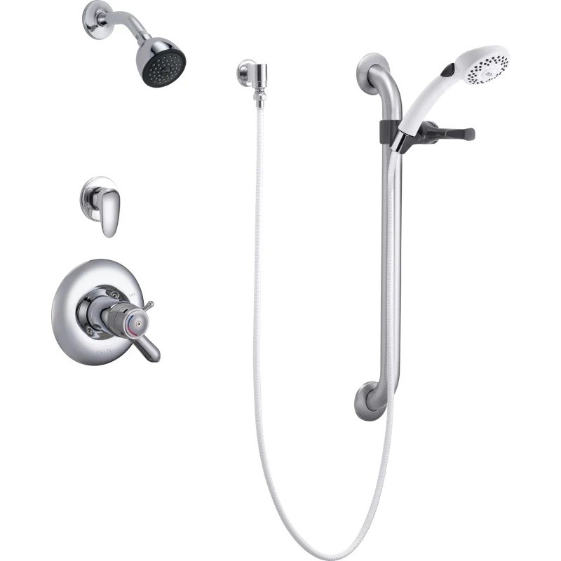 DELTA T17TH335-25 COMMERCIAL THERMOSTATIC SHOWER SYSTEM WITH SHOWER HEAD, HAND SHOWER, HOSE, INTEGRATED VOLUME CONTROL AND DIVERTER - CHROME