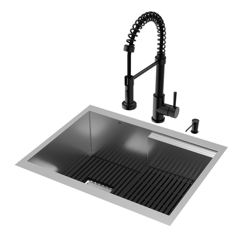 VIGO VG151033 HAMPTON 24 INCH STAINLESS STEEL SINK WITH EDISON FAUCET AND SOAP DISPENSER