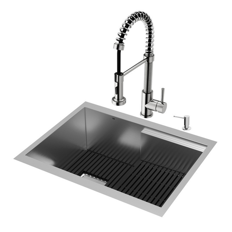VIGO VG151034 HAMPTON 24 INCH STAINLESS STEEL SINK WITH EDISON FAUCET AND SOAP DISPENSER