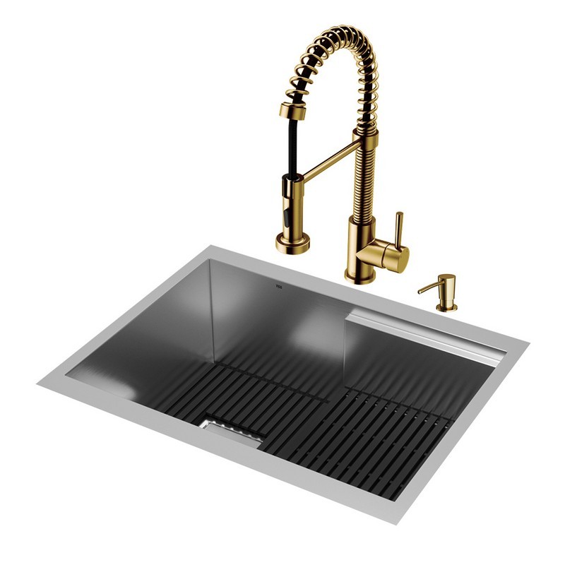 VIGO VG151035 HAMPTON 24 INCH STAINLESS STEEL SINK WITH EDISON FAUCET AND SOAP DISPENSER