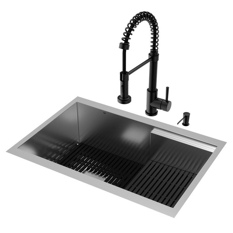VIGO VG151036 HAMPTON 28 INCH STAINLESS STEEL SINK WITH EDISON FAUCET AND SOAP DISPENSER