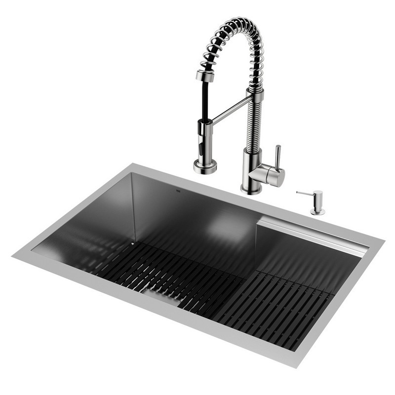 VIGO VG151037 HAMPTON 28 INCH STAINLESS STEEL KITCHEN SINK WITH EDISON FAUCET AND SOAP DISPENSER