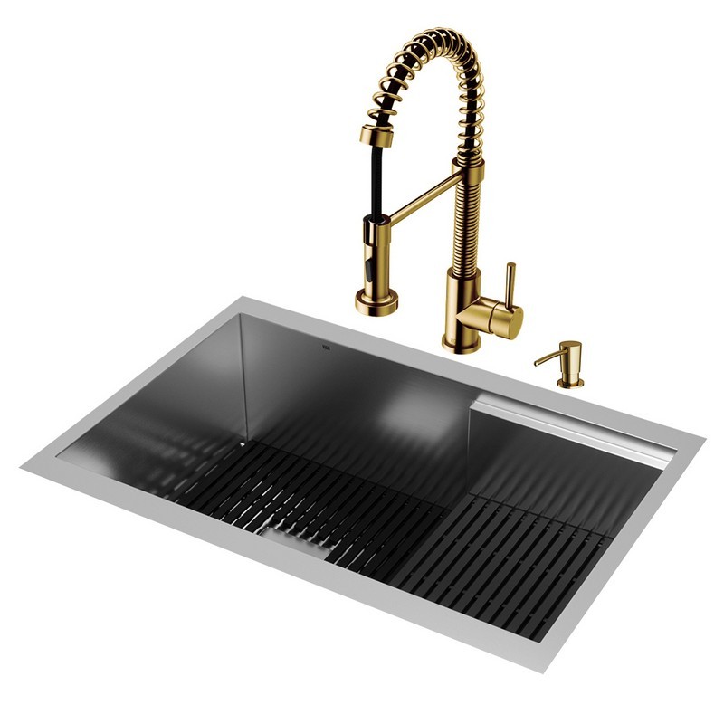 VIGO VG151038 HAMPTON 28 INCH STAINLESS STEEL KITCHEN SINK WITH EDISON FAUCET AND SOAP DISPENSER