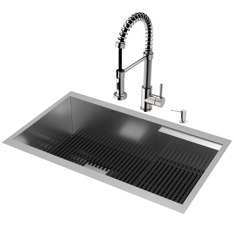 VIGO VG151040 HAMPTON 32 INCH STAINESS STEEL KITCHEN SINK WITH EDISON FAUCET AND SOAP DISPENSER