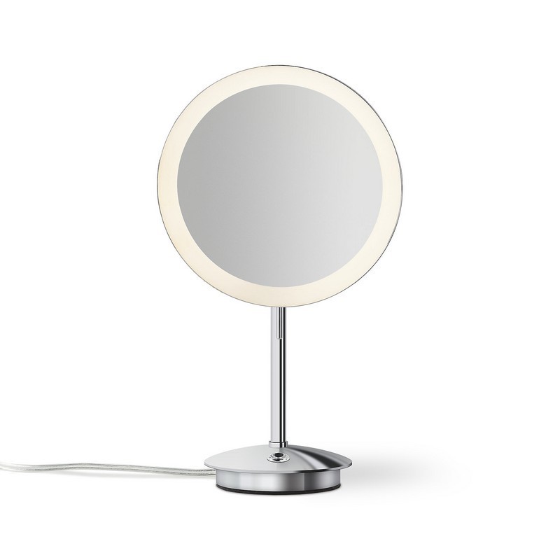 ROBERN 5M0008FLUT76 LIT FREESTANDING 5X MAGNIFICATION MIRROR WITH SELECTABLE LIGHT CONTROL IN CHROME