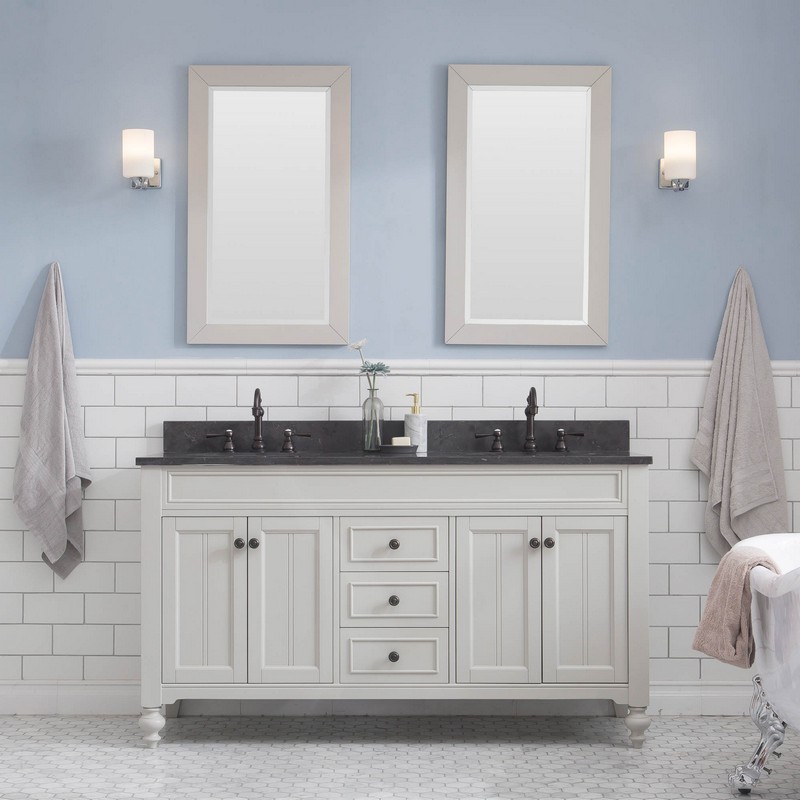 WATER-CREATION PO60BL03EG-000TL1203 POTENZA 60 INCH BATHROOM VANITY IN EARL GREY WITH BLUE LIMESTONE TOP WITH FAUCET