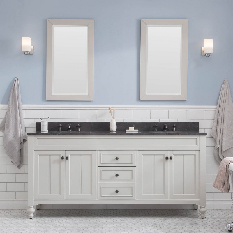 WATER-CREATION PO72BL03EG-000BX0903 POTENZA 72 INCH BATHROOM VANITY IN EARL GREY WITH BLUE LIMESTONE TOP WITH FAUCET