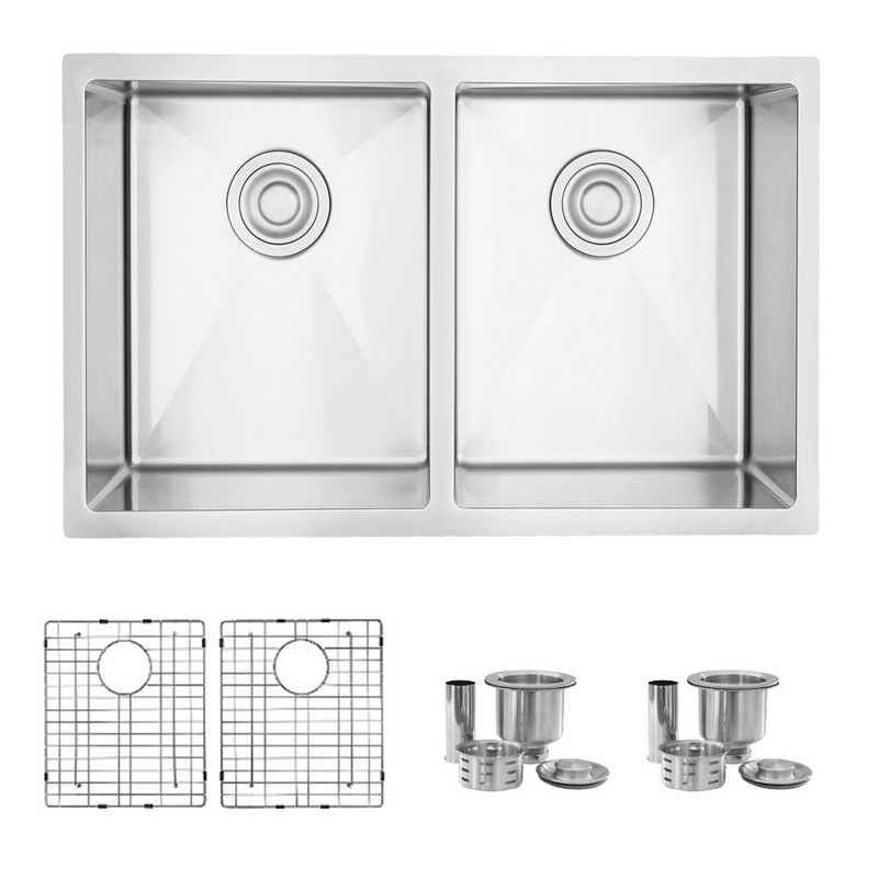 STYLISH S-300TG 28 INCH DUAL-MOUNT DOUBLE BOWL 18 GAUGE STAINLESS STEEL KITCHEN SINK WITH GRIDS STRAINERS