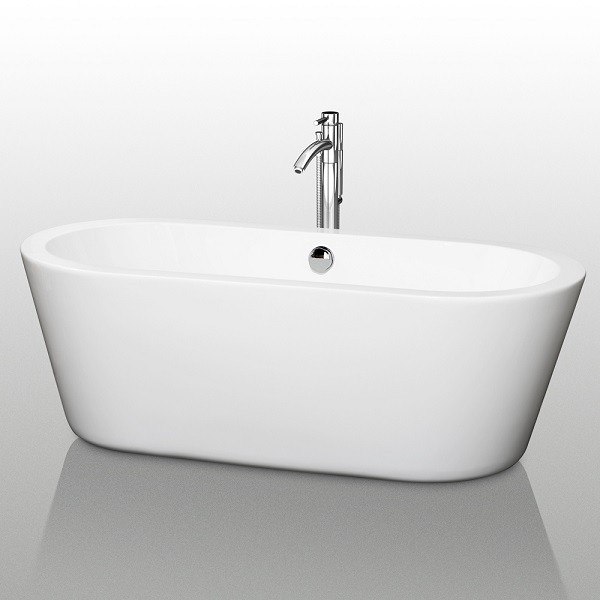 WYNDHAM COLLECTION WCOBT100367ATP11BN MERMAID 67 INCH FREESTANDING BATHTUB IN WHITE WITH FLOOR MOUNTED FAUCET, DRAIN AND OVERFLOW
