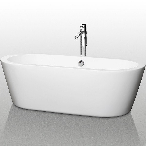 WYNDHAM COLLECTION WCOBT100371ATP11BN MERMAID 71 INCH FREESTANDING BATHTUB IN WHITE WITH FLOOR MOUNTED FAUCET, DRAIN AND OVERFLOW