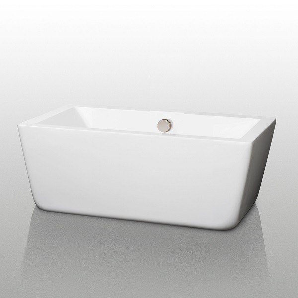 WYNDHAM COLLECTION WCOBT100559BNTRIM LAURA 59 INCH FREESTANDING BATHTUB IN WHITE WITH BRUSHED NICKEL DRAIN AND OVERFLOW