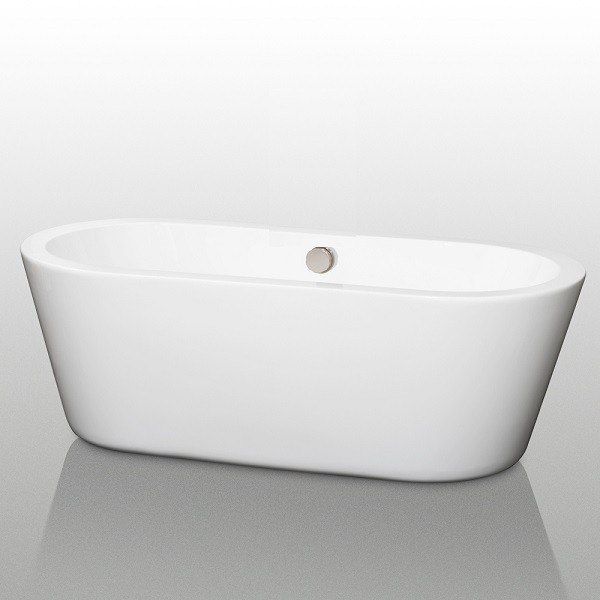 WYNDHAM COLLECTION WCOBT100367BNTRIM MERMAID 67 INCH FREESTANDING BATHTUB IN WHITE WITH BRUSHED NICKEL DRAIN AND OVERFLOW