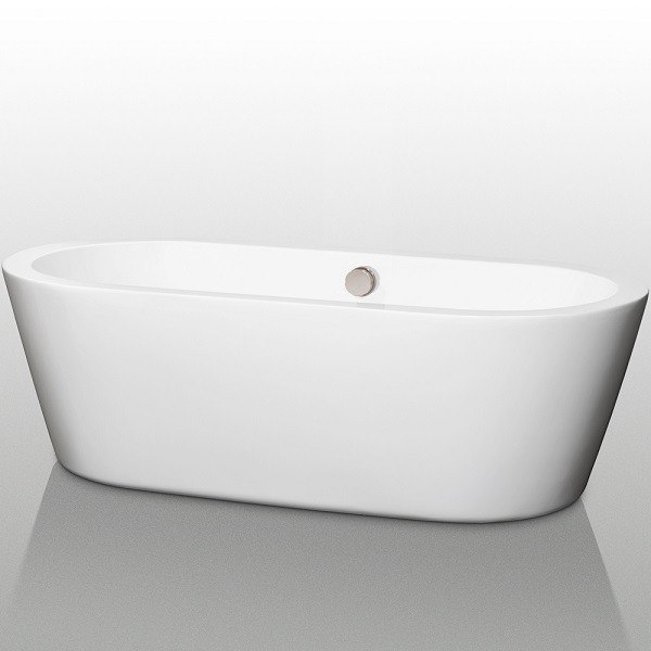 WYNDHAM COLLECTION WCOBT100371BNTRIM MERMAID 71 INCH FREESTANDING BATHTUB IN WHITE WITH BRUSHED NICKEL DRAIN AND OVERFLOW