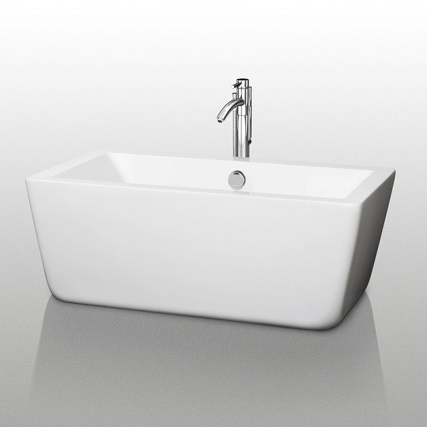 WYNDHAM COLLECTION WCOBT100559ATP11BN LAURA 59 INCH FREESTANDING BATHTUB IN WHITE WITH FLOOR MOUNTED FAUCET, DRAIN AND OVERFLOW