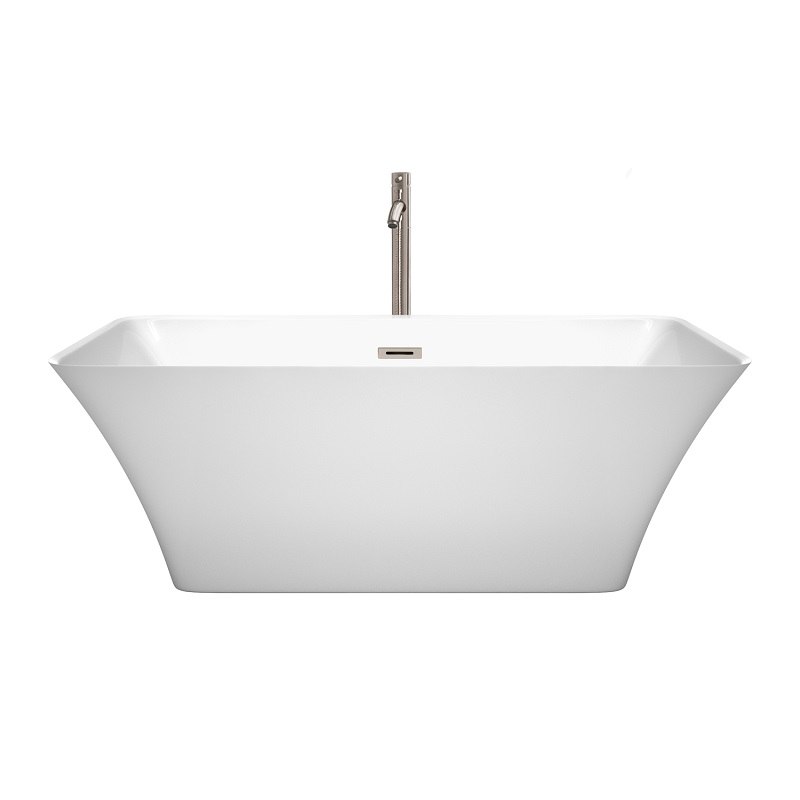 WYNDHAM COLLECTION WCBTK150459ATP11TIFFANY 59 INCH FREESTANDING BATHTUB IN WHITE WITH FLOOR MOUNTED FAUCET, DRAIN AND OVERFLOW