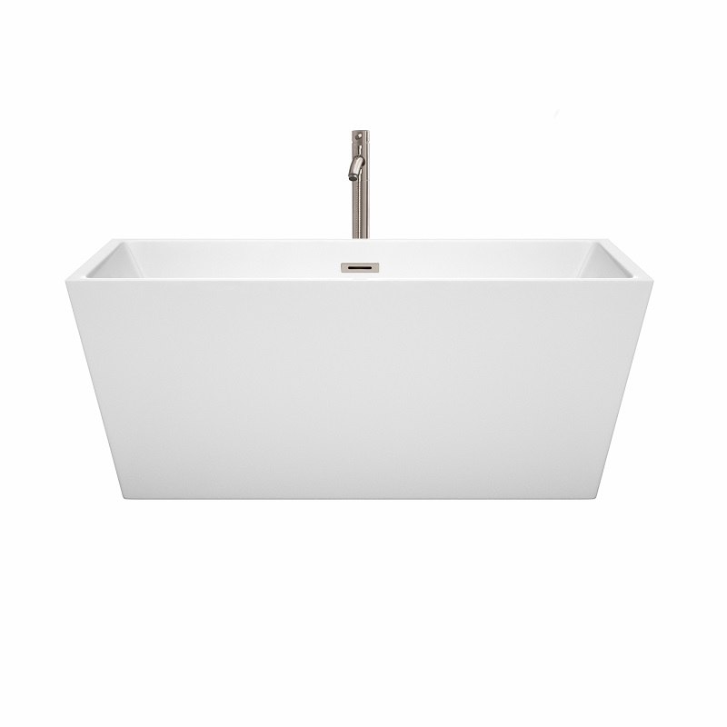 WYNDHAM COLLECTION WCBTK151459ATP11 SARA 59 INCH FREESTANDING BATHTUB IN WHITE WITH FLOOR MOUNTED FAUCET, DRAIN AND OVERFLOW