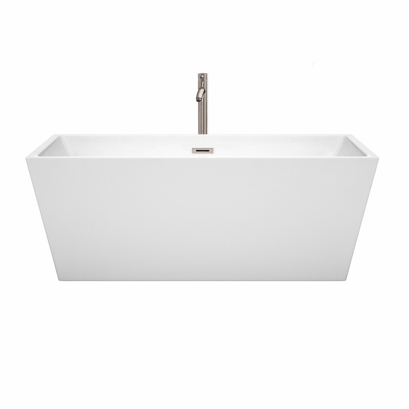 WYNDHAM COLLECTION WCBTK151463ATP11 SARA 63 INCH FREESTANDING BATHTUB IN WHITE WITH FLOOR MOUNTED FAUCET, DRAIN AND OVERFLOW