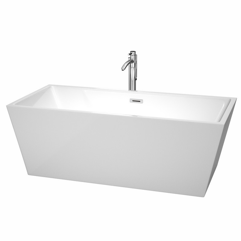 WYNDHAM COLLECTION WCBTK151467ATP11 SARA 67 INCH FREESTANDING BATHTUB IN WHITE WITH FLOOR MOUNTED FAUCET, DRAIN AND OVERFLOW