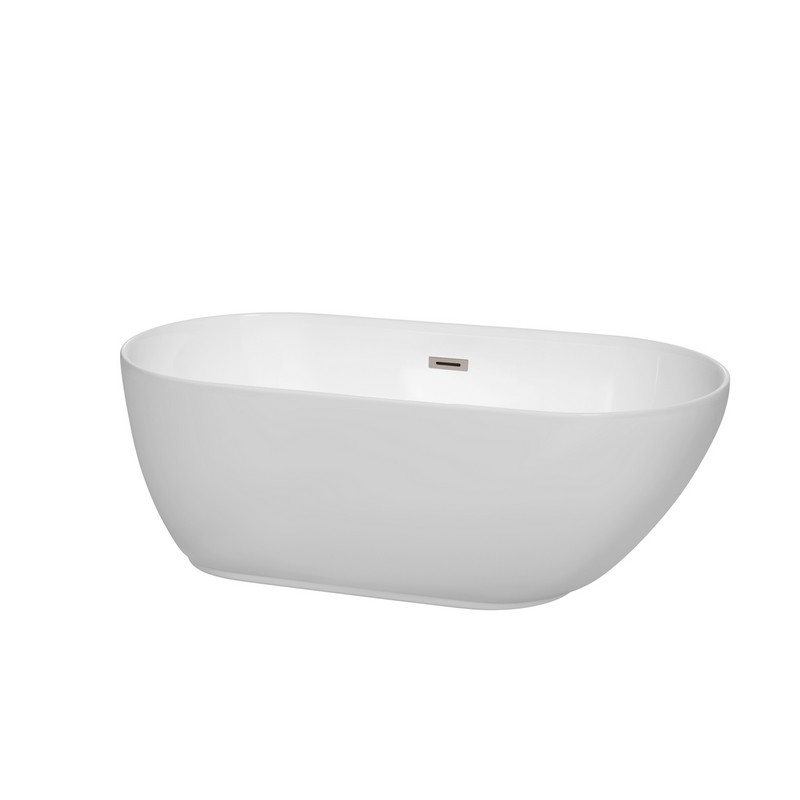 WYNDHAM COLLECTION WCOBT100060BNTRIM MELISSA 60 INCH FREESTANDING BATHTUB IN WHITE WITH BRUSHED NICKEL DRAIN AND OVERFLOW