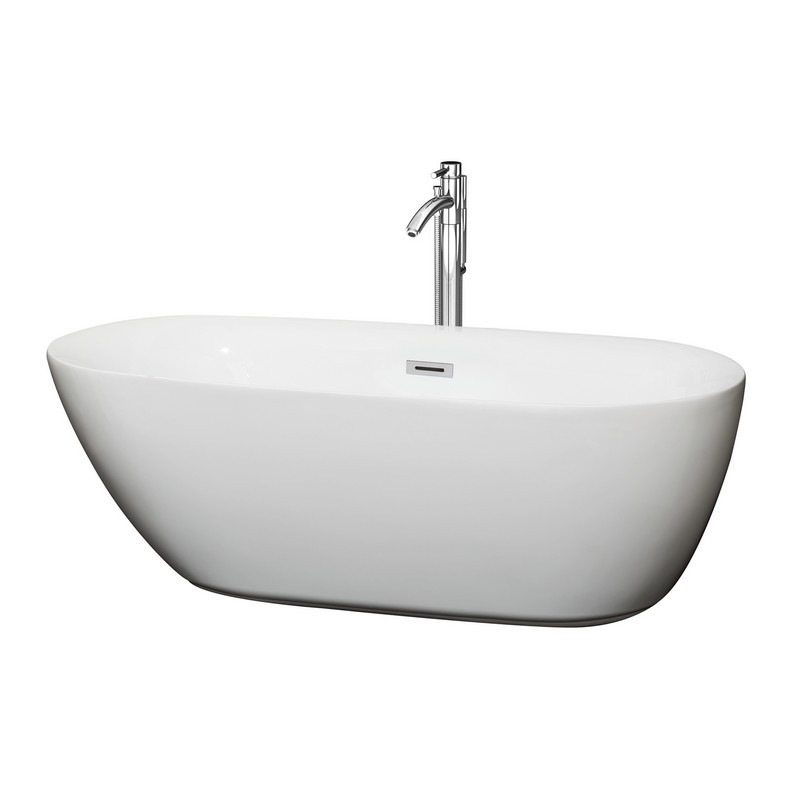 WYNDHAM COLLECTION WCOBT100065ATP11BN MELISSA 65 INCH FREESTANDING BATHTUB IN WHITE WITH FLOOR MOUNTED FAUCET, DRAIN AND OVERFLOW