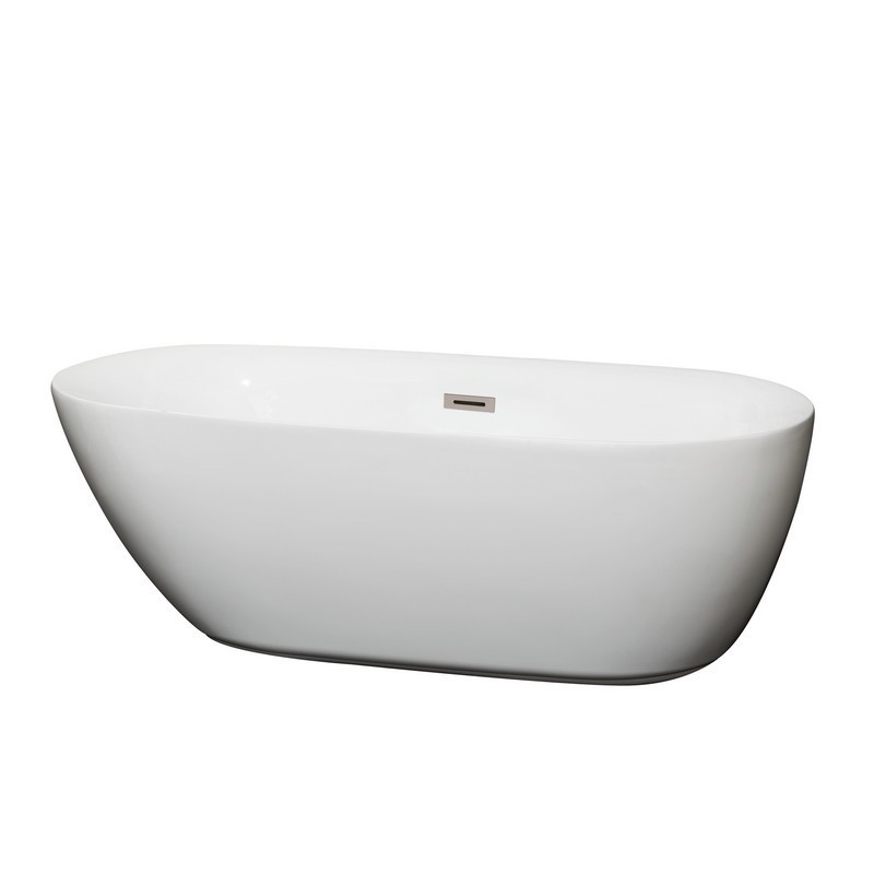 WYNDHAM COLLECTION WCOBT100065BNTRIM MELISSA 65 INCH FREESTANDING BATHTUB IN WHITE WITH BRUSHED NICKEL DRAIN AND OVERFLOW