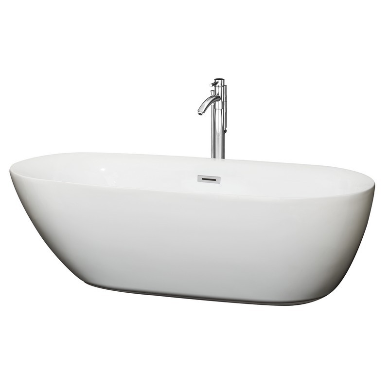 WYNDHAM COLLECTION WCOBT100071ATP11BN MELISSA 71 INCH FREESTANDING BATHTUB IN WHITE WITH FLOOR MOUNTED FAUCET, DRAIN AND OVERFLOW