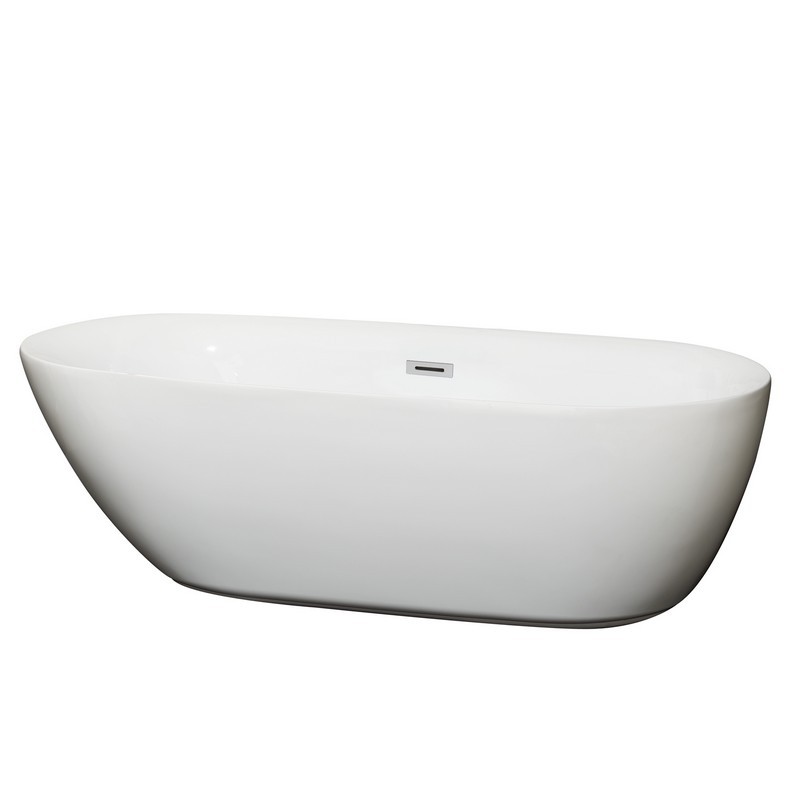 WYNDHAM COLLECTION WCOBT100071 MELISSA 71 INCH FREESTANDING BATHTUB IN WHITE WITH POLISHED CHROME DRAIN AND OVERFLOW