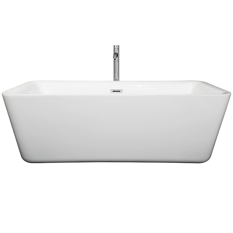 WYNDHAM COLLECTION WCOBT100169ATP11 EMILY 69 INCH FREESTANDING BATHTUB IN WHITE WITH FLOOR MOUNTED FAUCET, DRAIN AND OVERFLOW