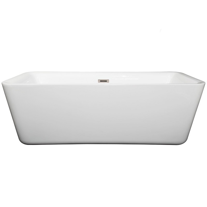 WYNDHAM COLLECTION WCOBT100169BNTRIM EMILY 69 INCH FREESTANDING BATHTUB IN WHITE WITH BRUSHED NICKEL DRAIN AND OVERFLOW