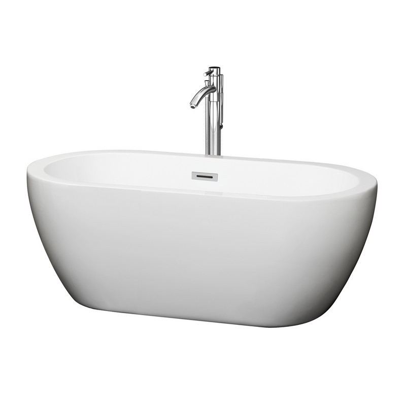 WYNDHAM COLLECTION WCOBT100260ATP11BN SOHO 60 INCH FREESTANDING BATHTUB IN WHITE WITH FLOOR MOUNTED FAUCET, DRAIN AND OVERFLOW