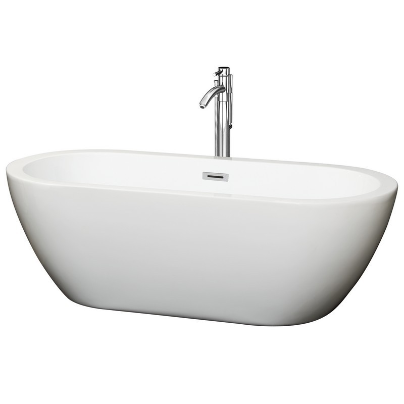 WYNDHAM COLLECTION WCOBT100268ATP11BN SOHO 68 INCH FREESTANDING BATHTUB IN WHITE WITH FLOOR MOUNTED FAUCET, DRAIN AND OVERFLOW