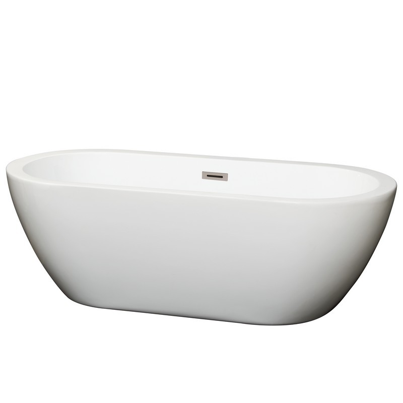WYNDHAM COLLECTION WCOBT100268BNTRIM SOHO 68 INCH FREESTANDING BATHTUB IN WHITE WITH BRUSHED NICKEL DRAIN AND OVERFLOW