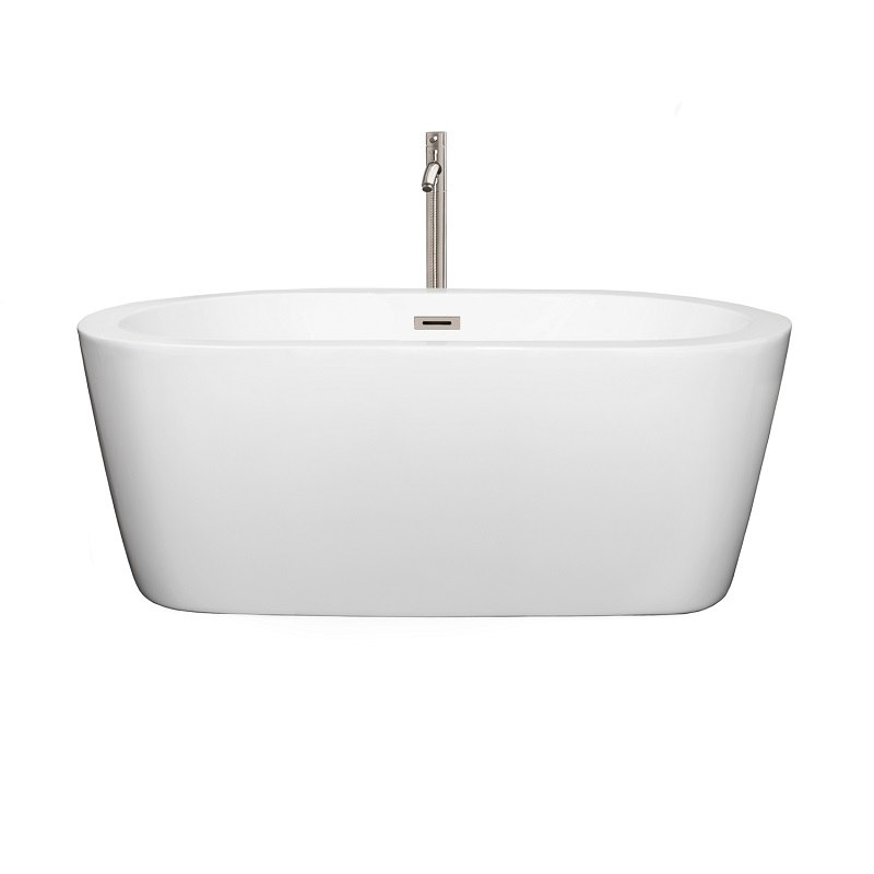 WYNDHAM COLLECTION WCOBT100360ATP11BN MERMAID 60 INCH FREESTANDING BATHTUB IN WHITE WITH FLOOR MOUNTED FAUCET, DRAIN AND OVERFLOW