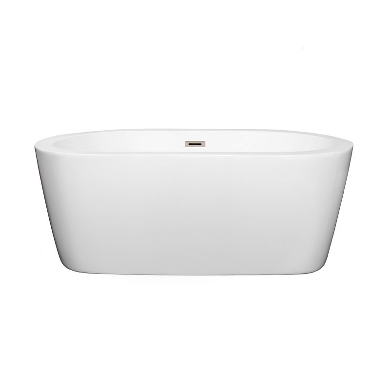 WYNDHAM COLLECTION WCOBT100360BNTRIM MERMAID 60 INCH FREESTANDING BATHTUB IN WHITE WITH BRUSHED NICKEL DRAIN AND OVERFLOW