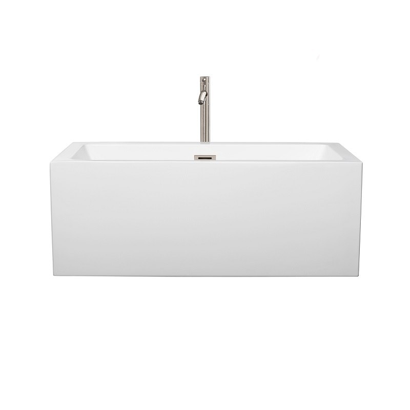 WYNDHAM COLLECTION WCOBT101160ATP11BN MELODY 60 INCH FREESTANDING BATHTUB IN WHITE WITH FLOOR MOUNTED FAUCET, DRAIN AND OVERFLOW