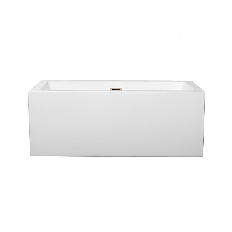 WYNDHAM COLLECTION WCOBT101160BNTRIM MELODY 60 INCH FREESTANDING BATHTUB IN WHITE WITH BRUSHED NICKEL DRAIN AND OVERFLOW