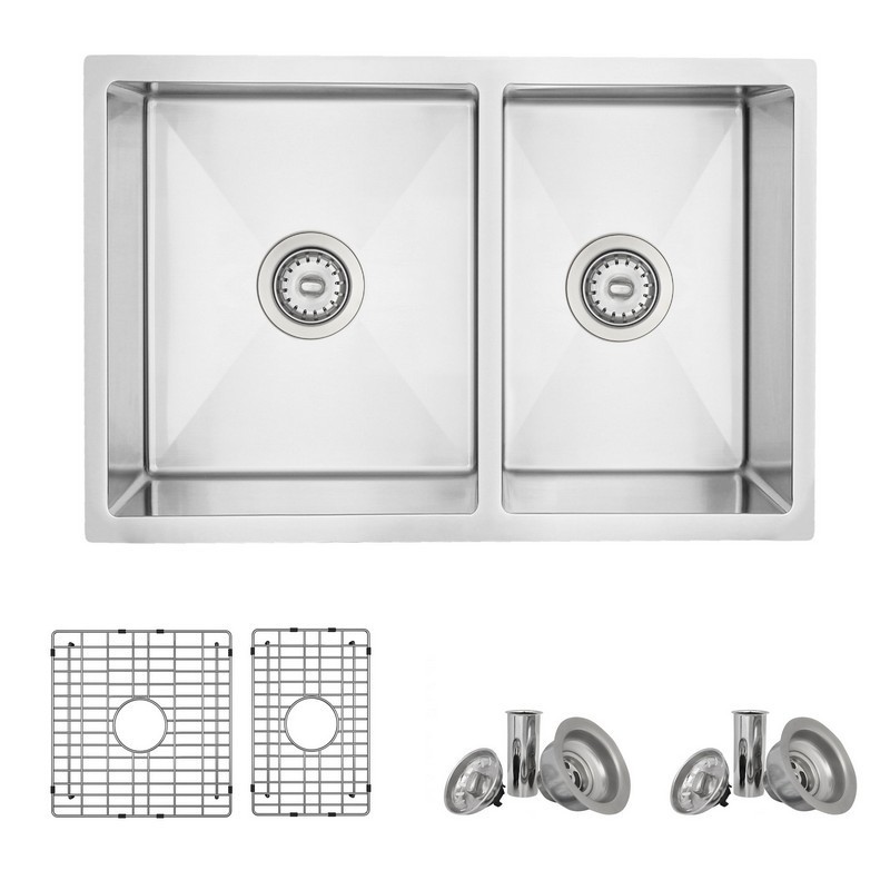 AZUNI C227 27 INCH DOUBLE BOWL 60/40 UNDERMOUNT 16 GAUGE REVERSIBLE KITCHEN SINK WITH GRIDS AND BASKET STRAINERS