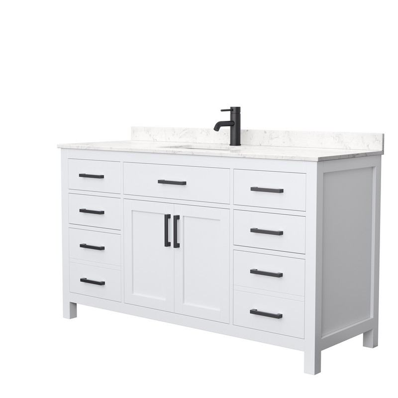 WYNDHAM COLLECTION WCG242460SWBCCUNSMXX BECKETT 60 INCH SINGLE BATHROOM VANITY IN WHITE WITH CARRARA CULTURED MARBLE COUNTERTOP, UNDERMOUNT SQUARE SINK AND MATTE BLACK TRIM
