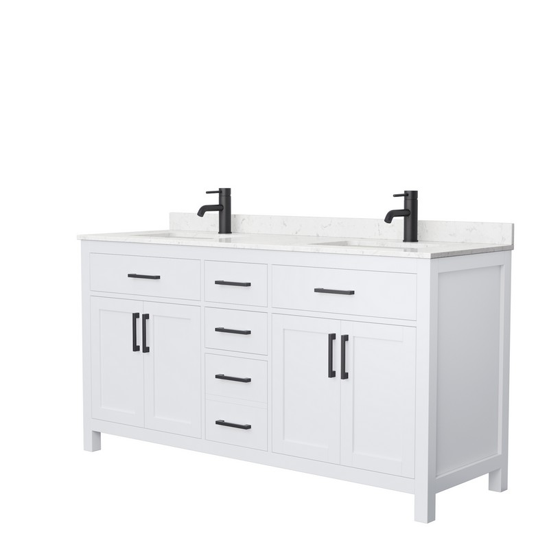 WYNDHAM COLLECTION WCG242466DWBCCUNSMXX BECKETT 66 INCH DOUBLE BATHROOM VANITY IN WHITE WITH CARRARA CULTURED MARBLE COUNTERTOP, UNDERMOUNT SQUARE SINKS AND MATTE BLACK TRIM
