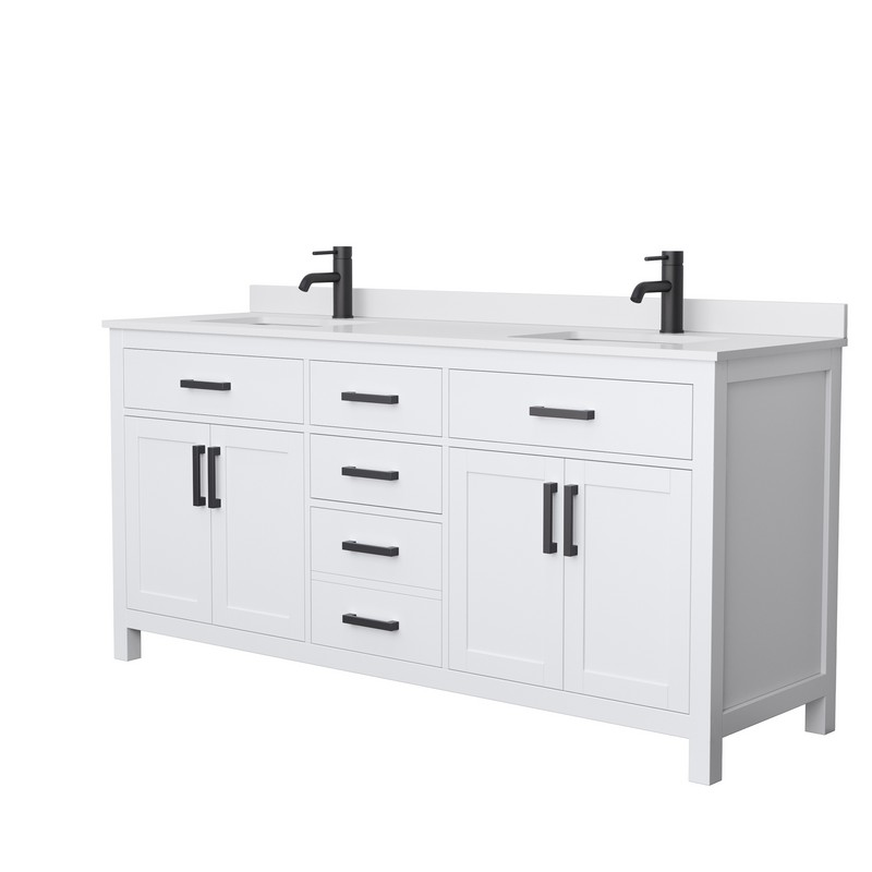 WYNDHAM COLLECTION WCG242472DWBWCUNSMXX BECKETT 72 INCH DOUBLE BATHROOM VANITY IN WHITE WITH WHITE CULTURED MARBLE COUNTERTOP, UNDERMOUNT SQUARE SINKS AND MATTE BLACK TRIM